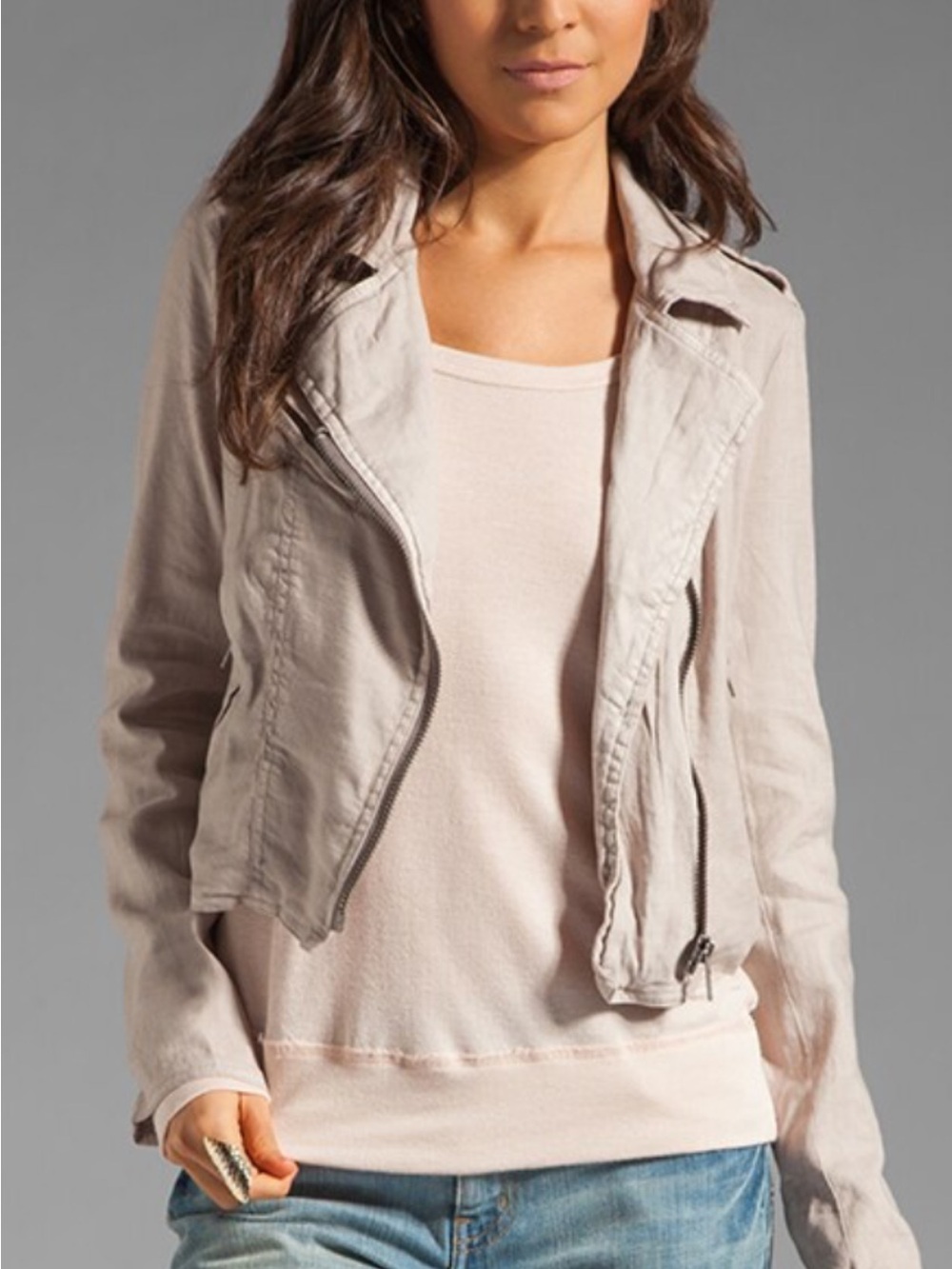 Free People Women's Moto Jacket - Casual Zip Front- Linen Blend- Size 6